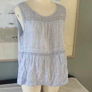LOFT Soft Blue Crochet Detail Blouse